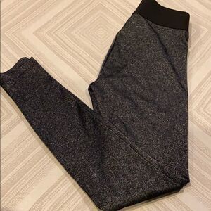 KORAL Black & Silver Metallic Sparkle Wide Band Leggings Size S